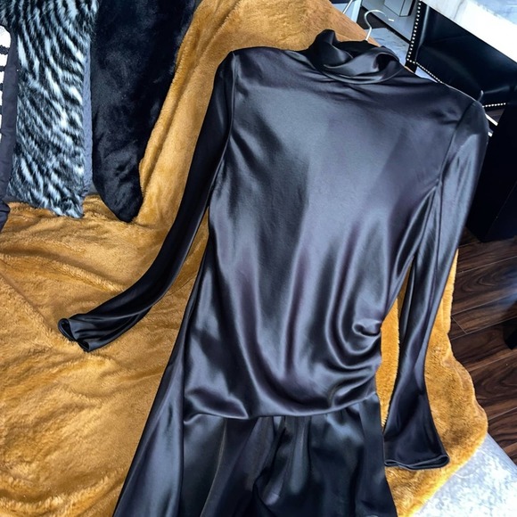 Alexander Wang Asymmetric Gathered Satin Dress in Black - Picture 6 of 13